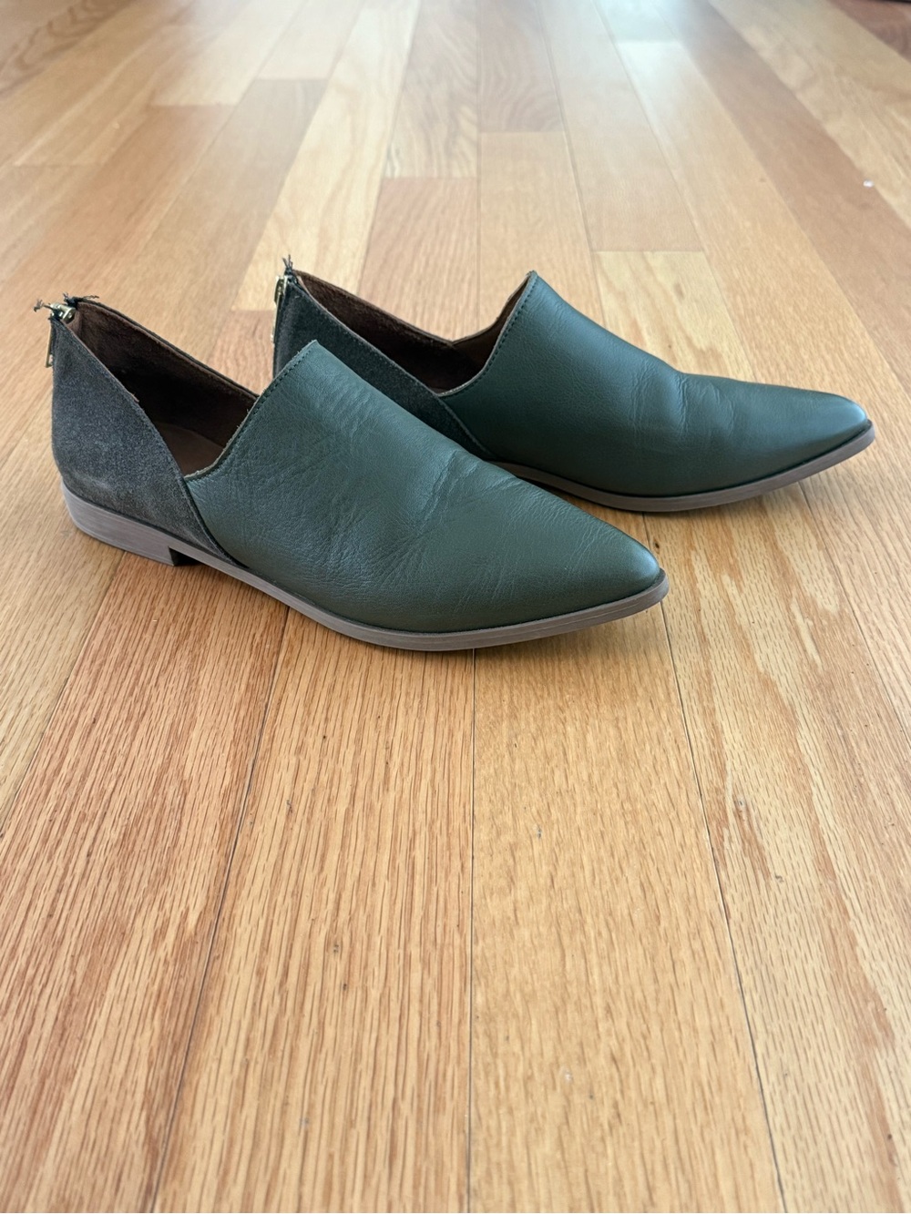 Women's Green Leather Slip-On Shoes